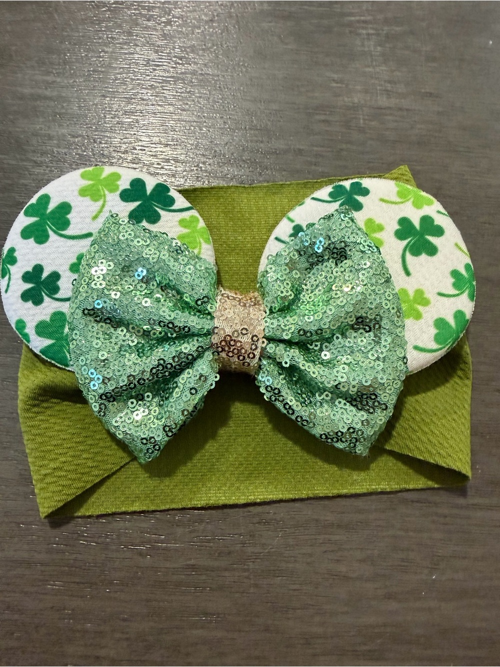 Green Shamrock Sequin Disney Bow Kids Headband